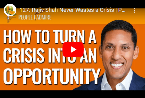 Dr. Rajiv J. Shah Big Bets Book Freakonomics YouTube Cover info graphic that reads "How to turn a crisis into an opportunity" with a headshot of a man smiling on the right